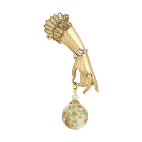 1928 Jewelry Belle Epoch Ladies Hand Round Pink Floral Faux Pearl Pin