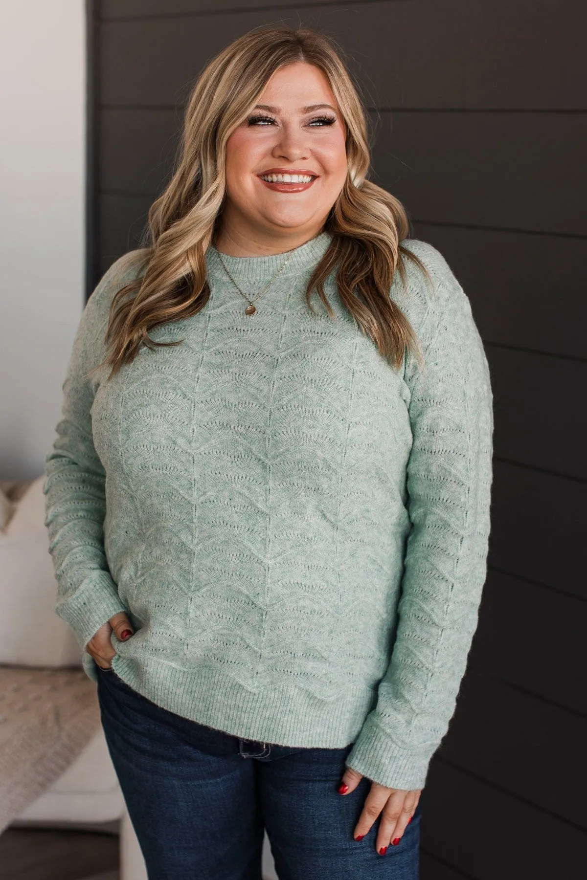 Always A Favorite Pointelle Sweater- Mint