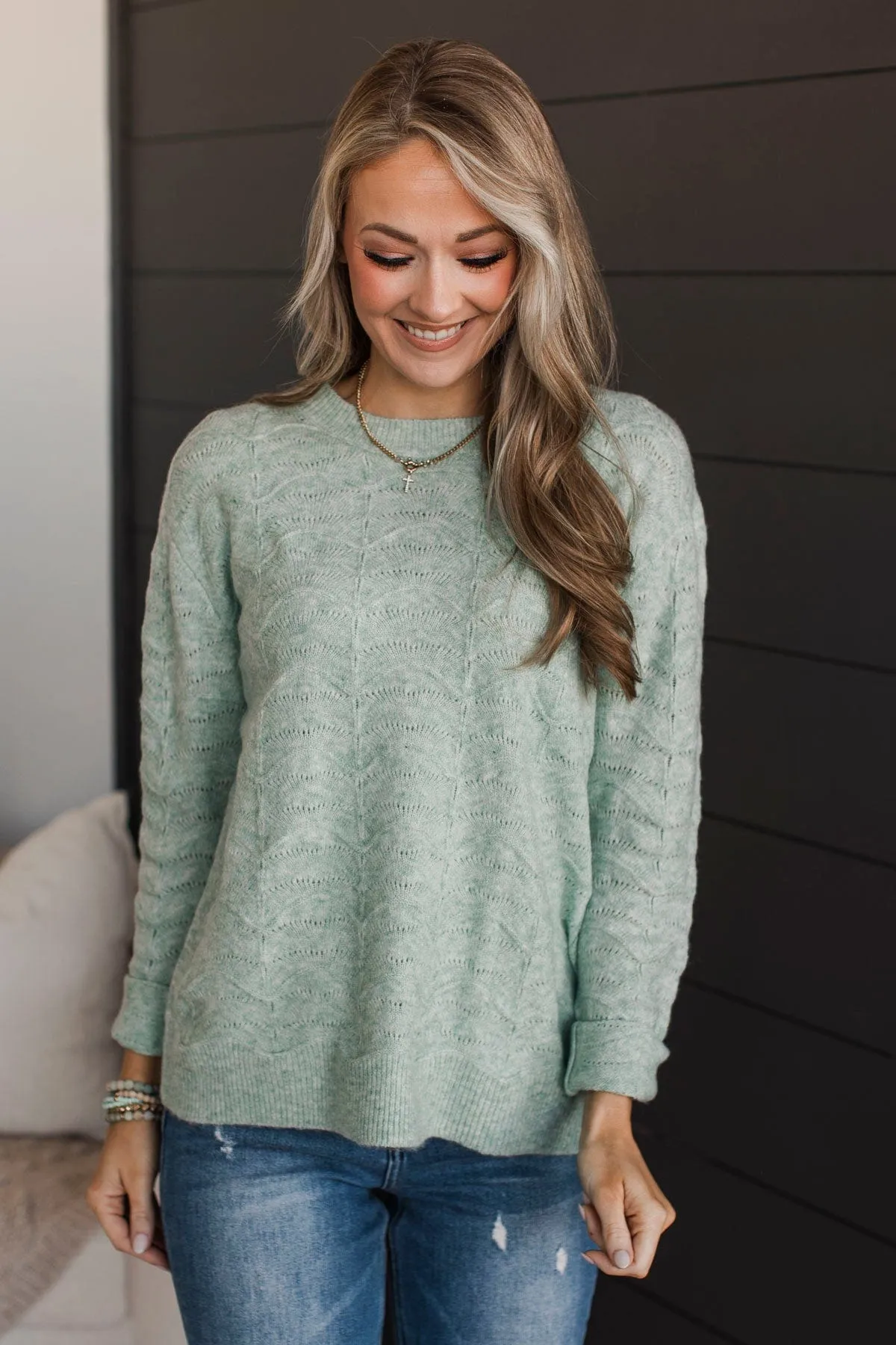 Always A Favorite Pointelle Sweater- Mint