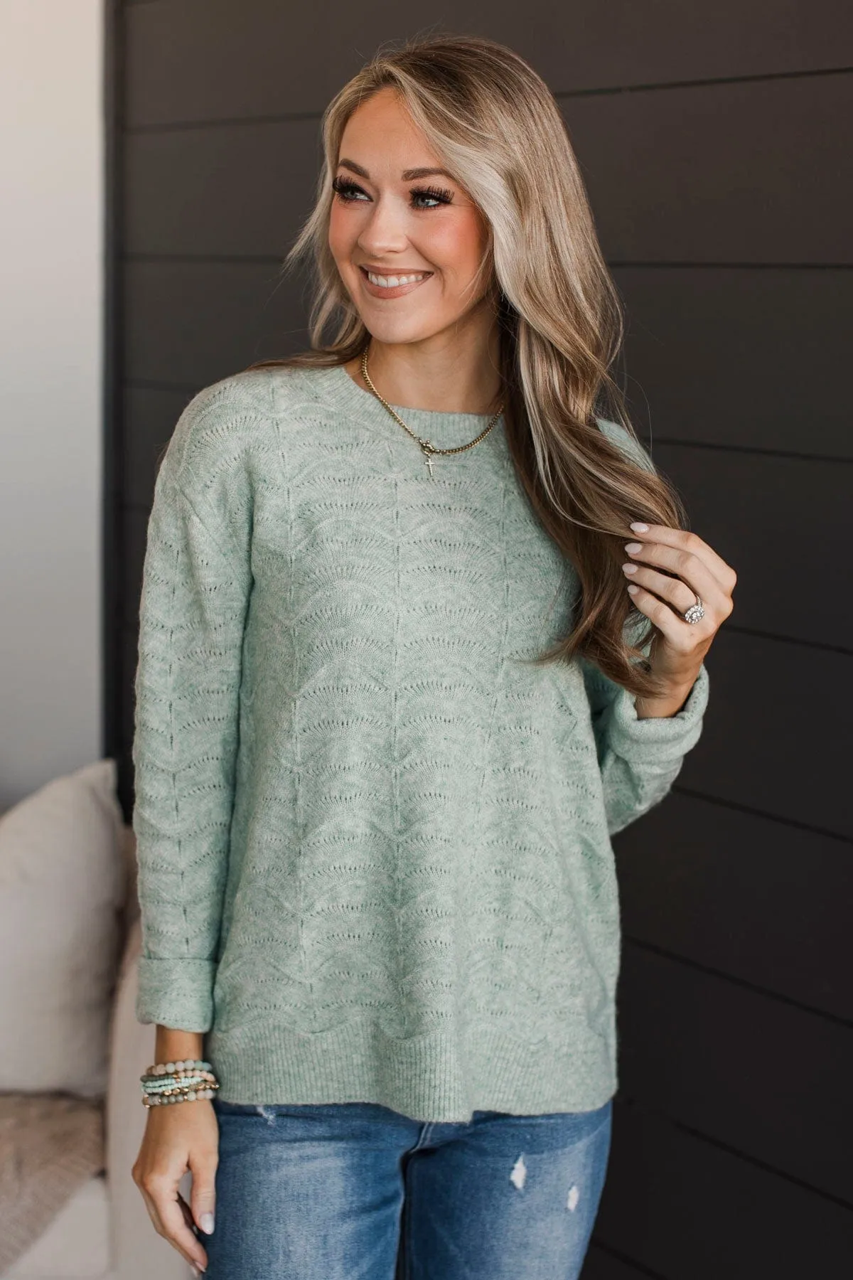 Always A Favorite Pointelle Sweater- Mint