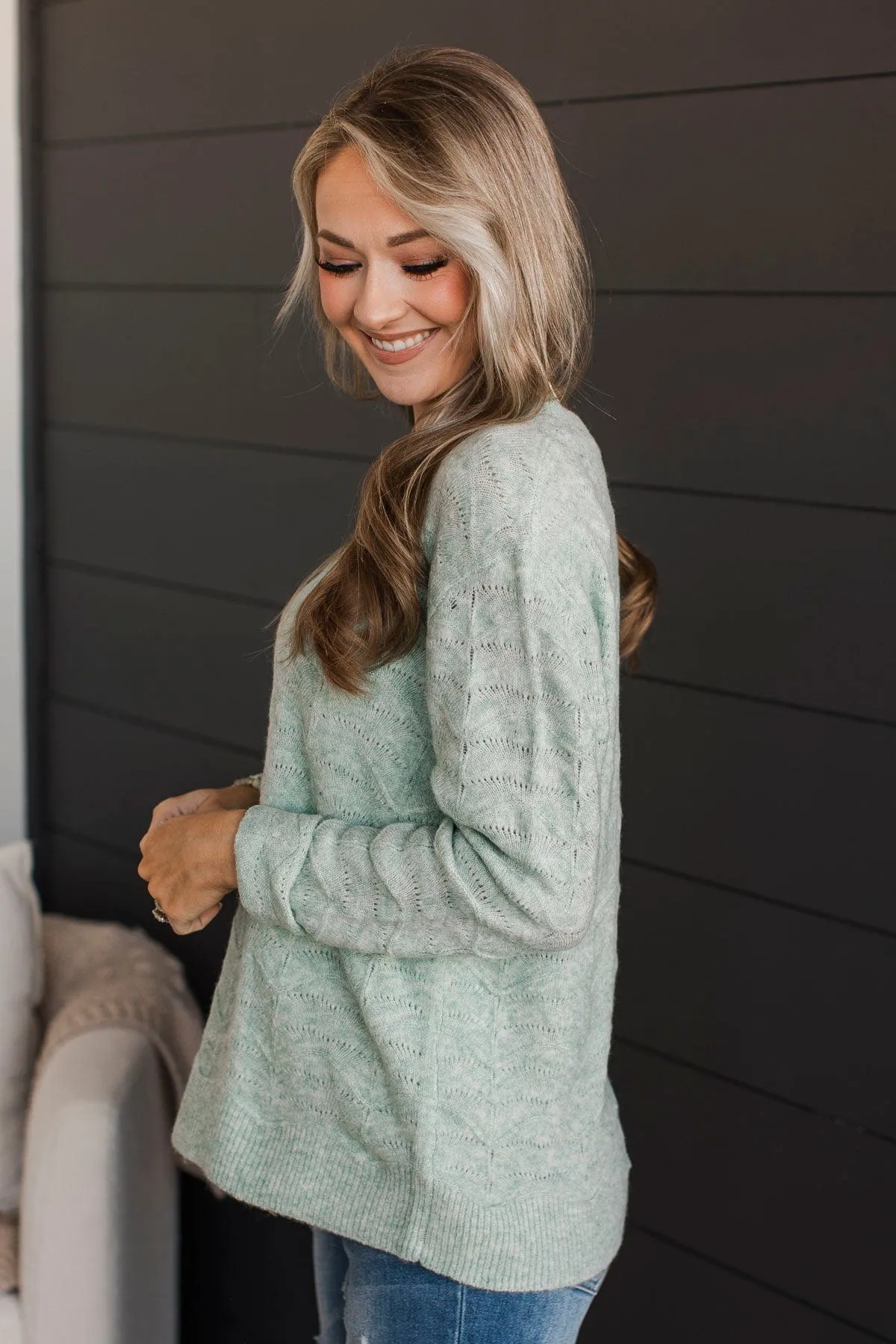 Always A Favorite Pointelle Sweater- Mint