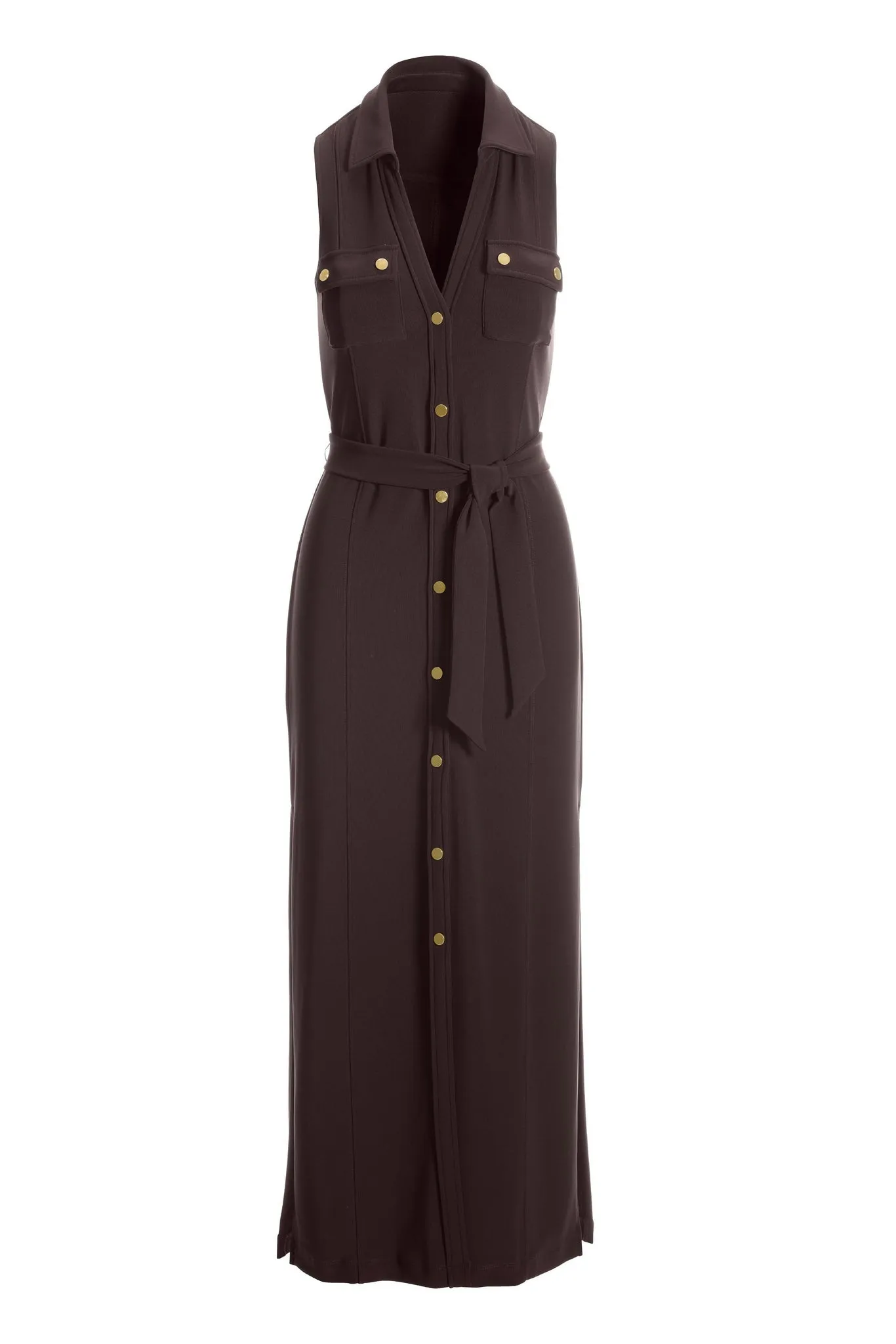 Beyond Travel Button Front Collared Maxi Dress Rich Chocolate