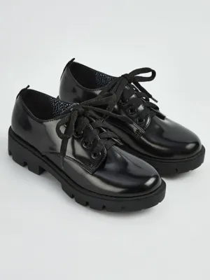 Black Chunky Glitter Lace Up Derby School Shoes | School | George at ASDA