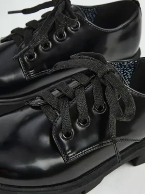 Black Chunky Glitter Lace Up Derby School Shoes | School | George at ASDA