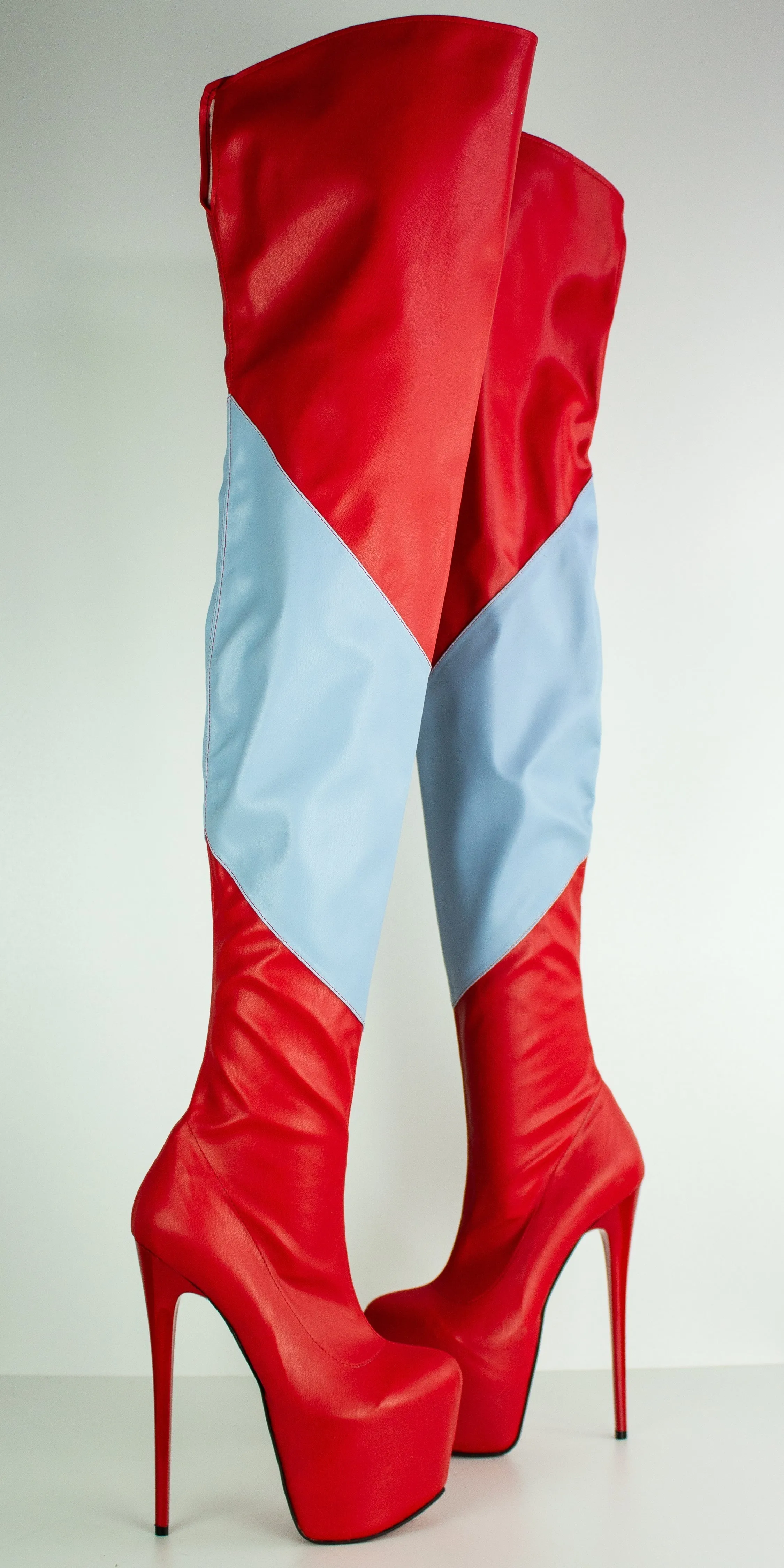 Blue Red Soft Thigh High Long Pencil Boots