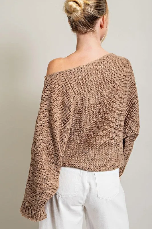 Boat Neck Loose Fit Knit Sweater