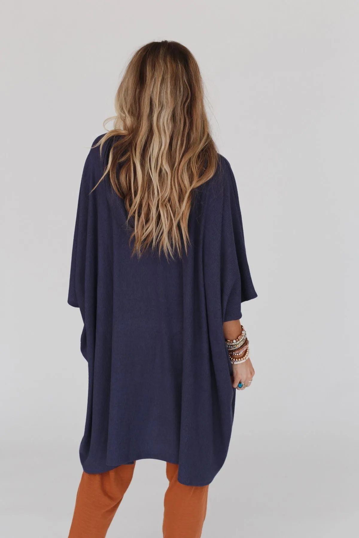 Boho Essential Hooded Ribbed Sweater - Navy