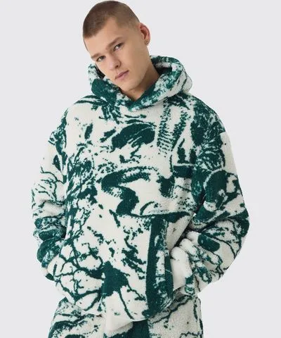 boohoo Mens Oversized Boxy Borg Gothic Print Hoodie