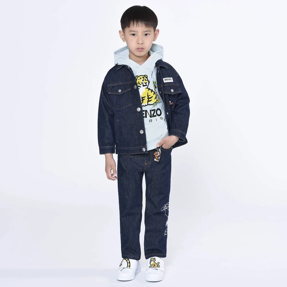 Boys Blue Cotton KOTORA Print Hoodie