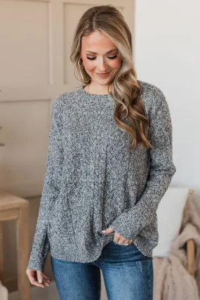 Brings Me Joy Knit Sweater- Grey