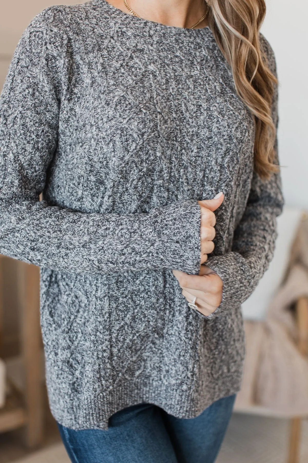 Brings Me Joy Knit Sweater- Grey