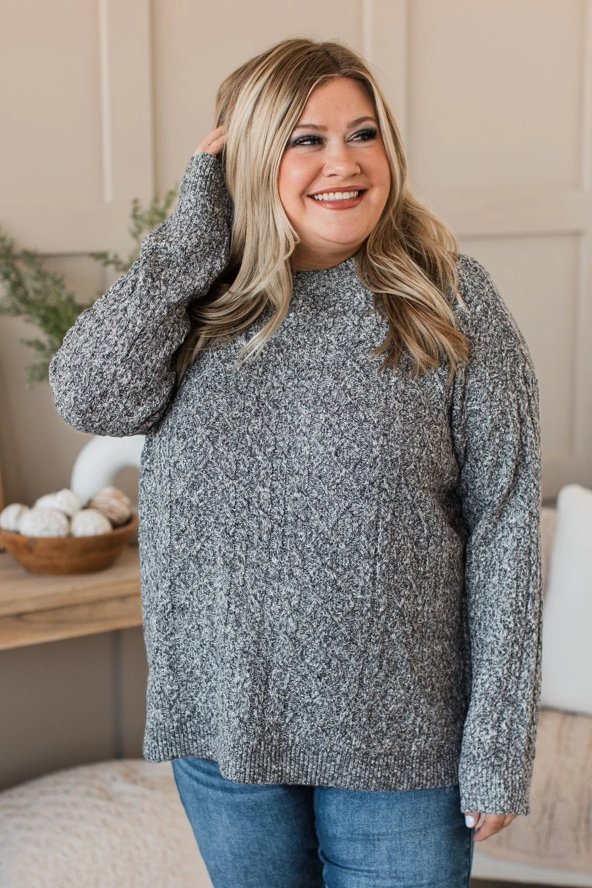 Brings Me Joy Knit Sweater- Grey