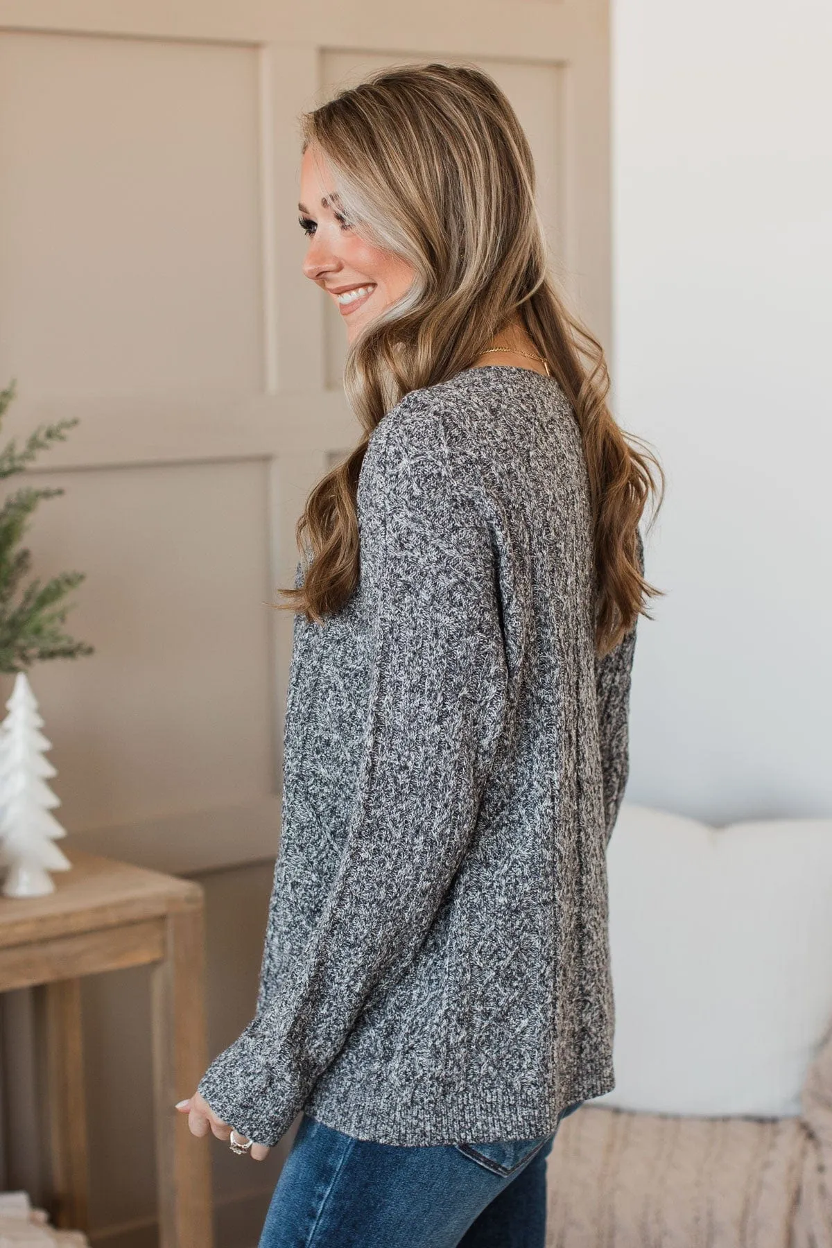 Brings Me Joy Knit Sweater- Grey