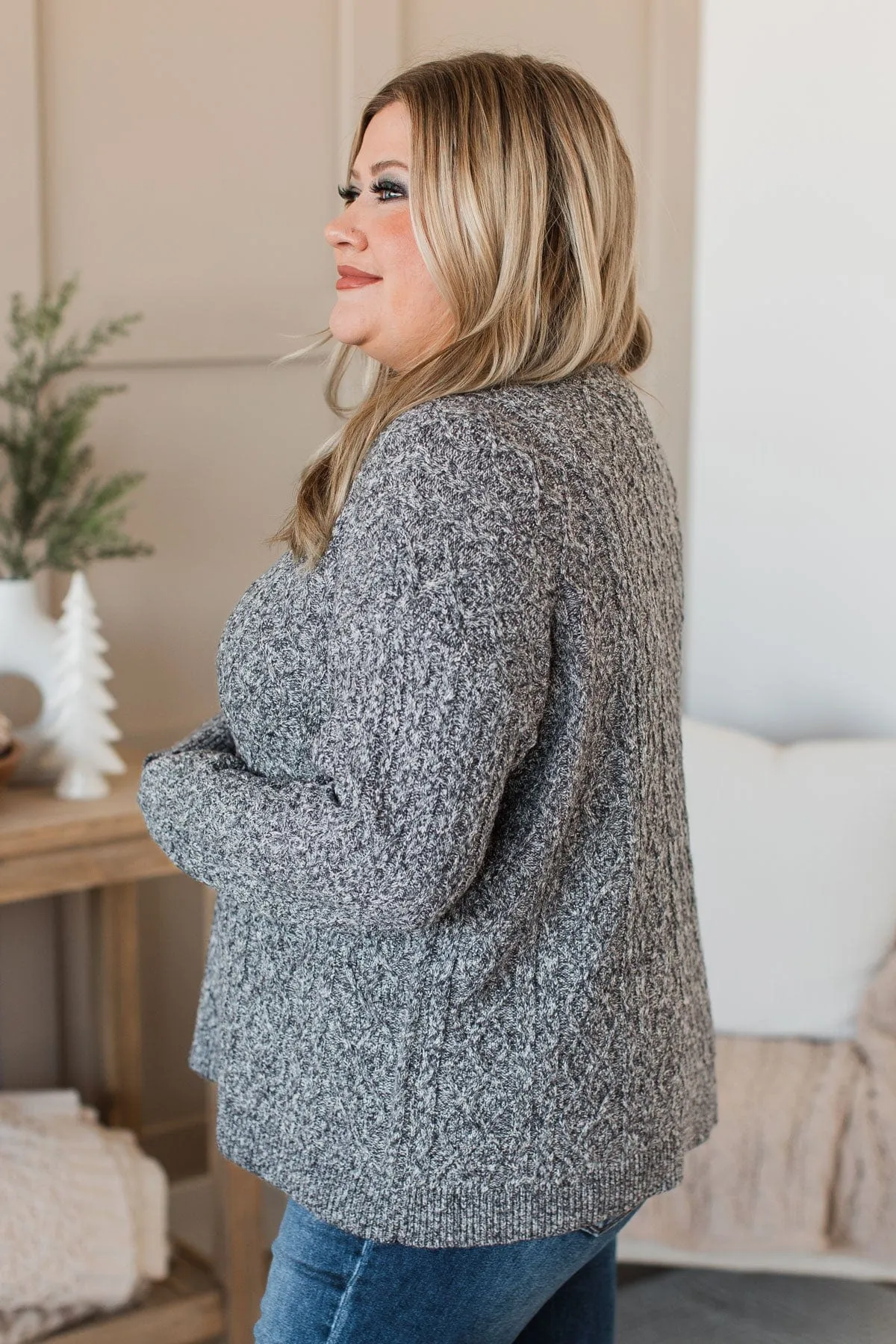 Brings Me Joy Knit Sweater- Grey