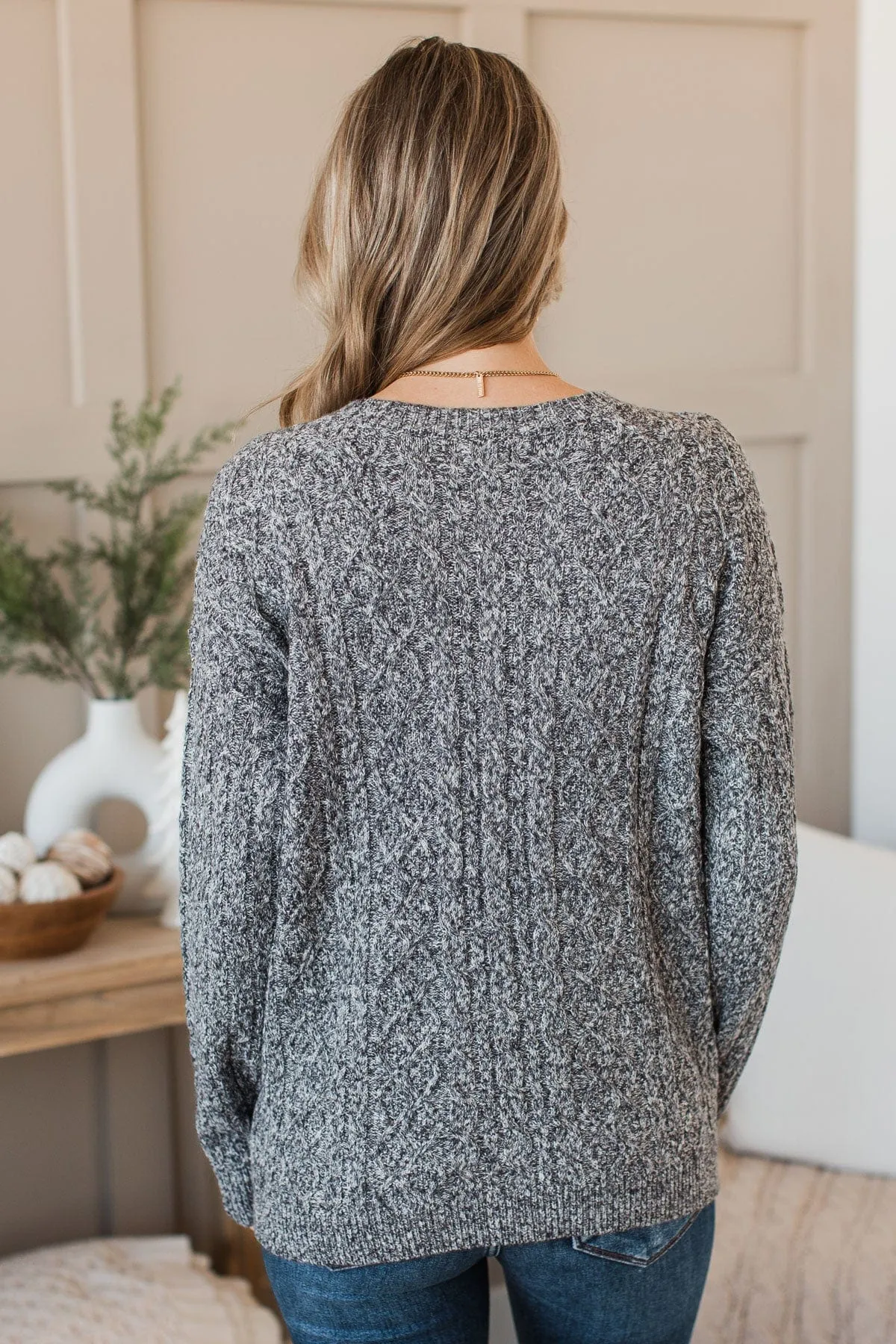 Brings Me Joy Knit Sweater- Grey