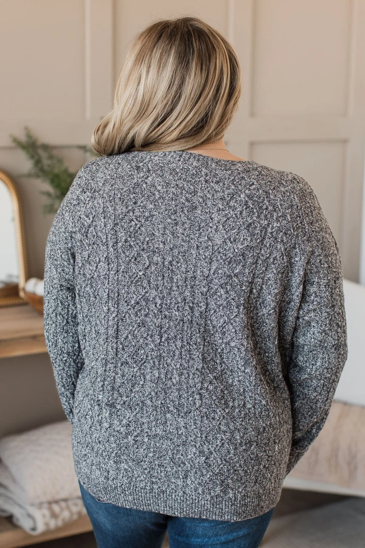 Brings Me Joy Knit Sweater- Grey