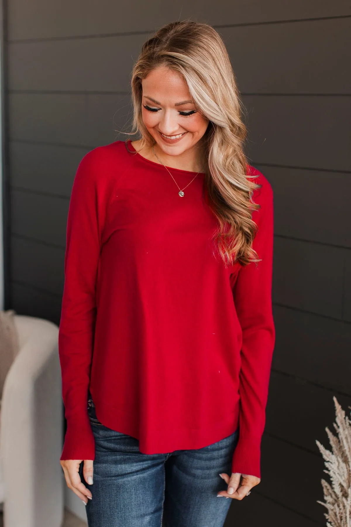 Butter Me Up Knit Sweater- Red