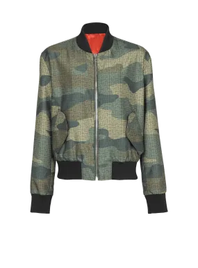 Camouflage monogrammed Shantung bomber jacket