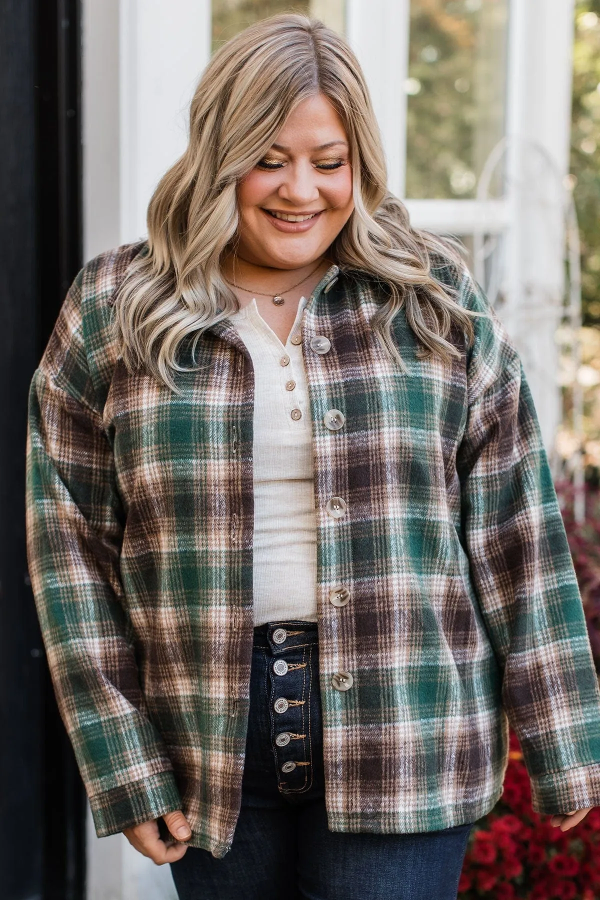 Campfire Nights Plaid Jacket- Hunter Green & Brown