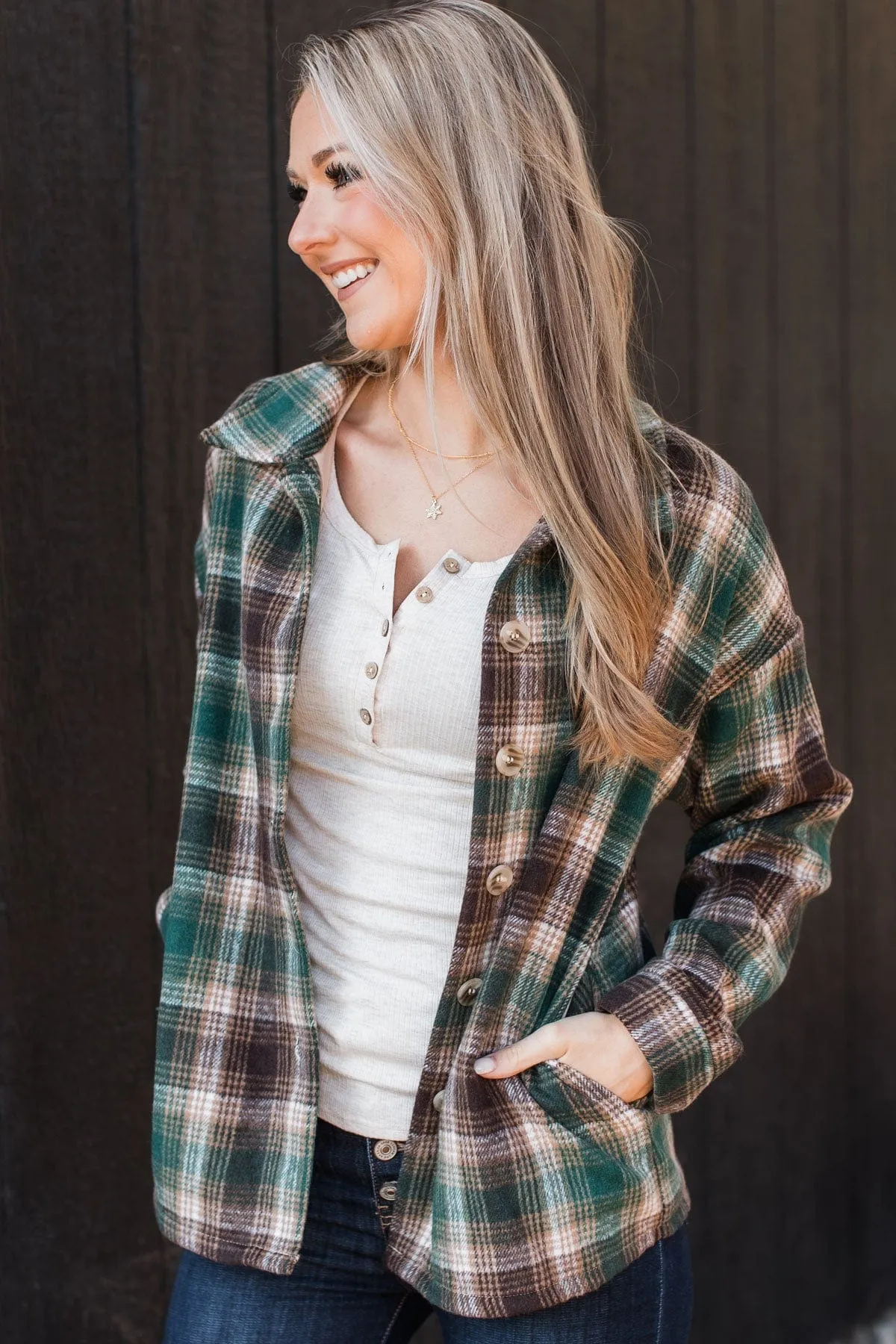 Campfire Nights Plaid Jacket- Hunter Green & Brown