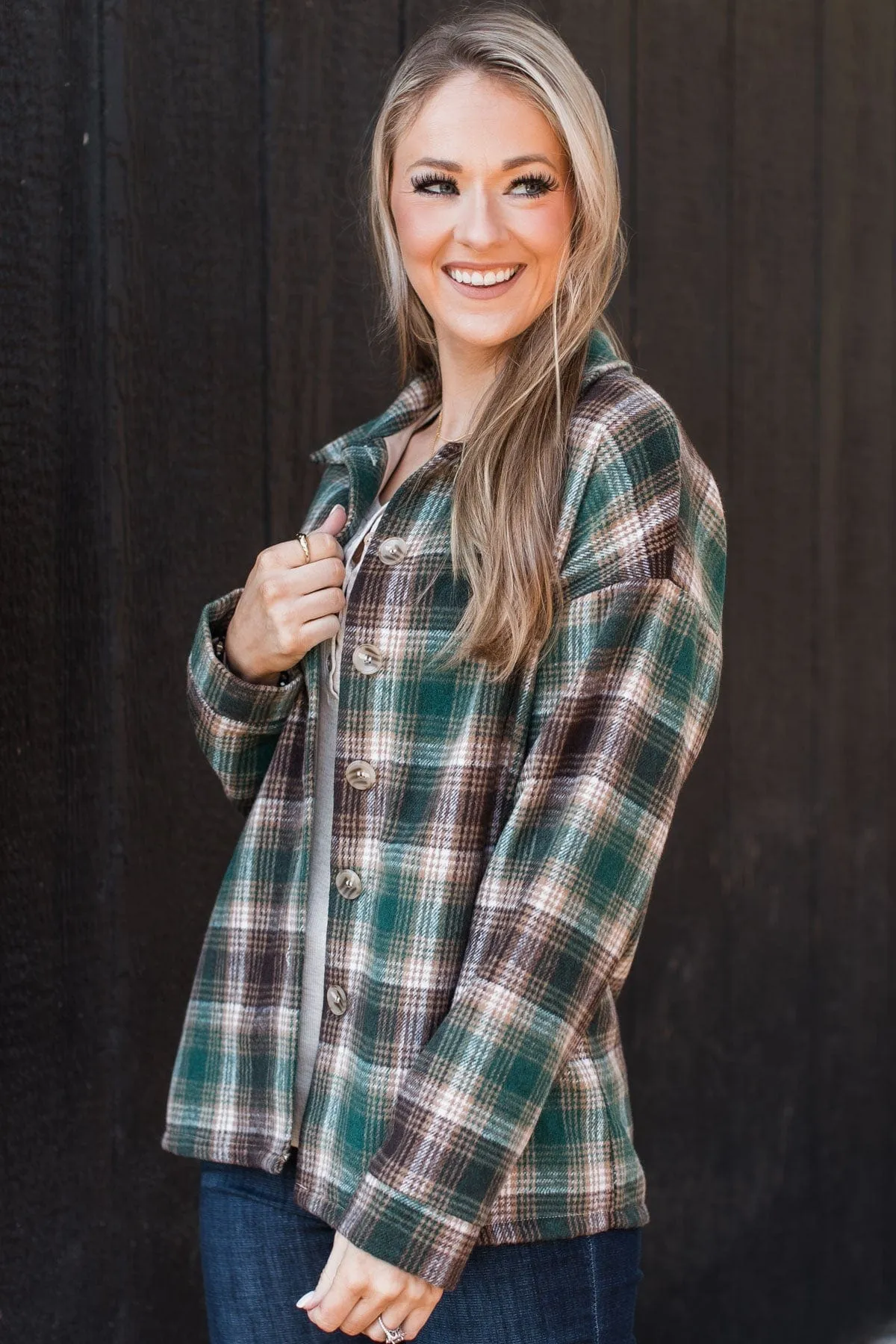 Campfire Nights Plaid Jacket- Hunter Green & Brown