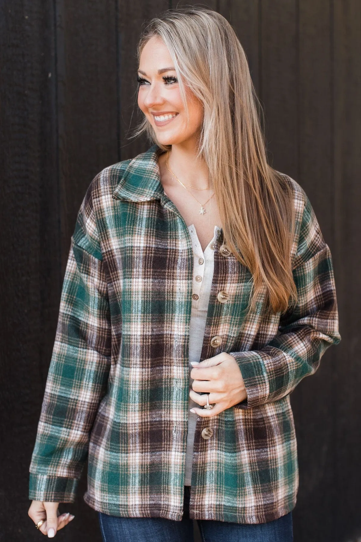 Campfire Nights Plaid Jacket- Hunter Green & Brown