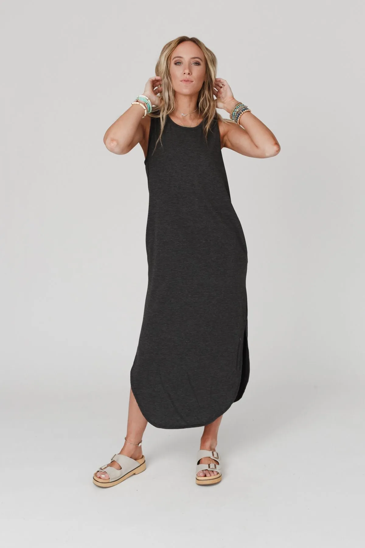 Cassie Sleeveless Pocket Maxi Dress - Charcoal