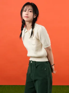 Collar Short Sleeve Knit Sweater OF406