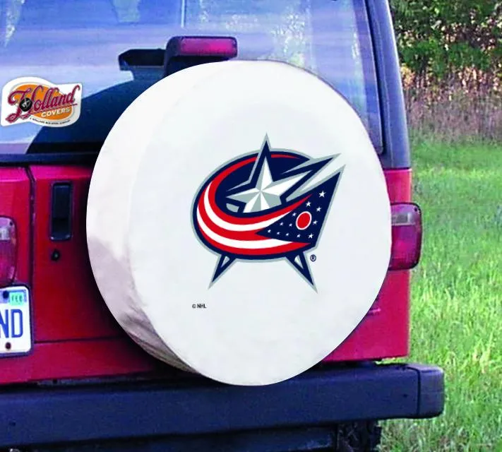 Columbus Blue Jackets HBS White Vinyl Fitted Car Tire Cover