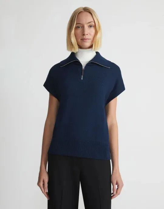 COTTON-SILK TAPE HALF ZIP SWEATER