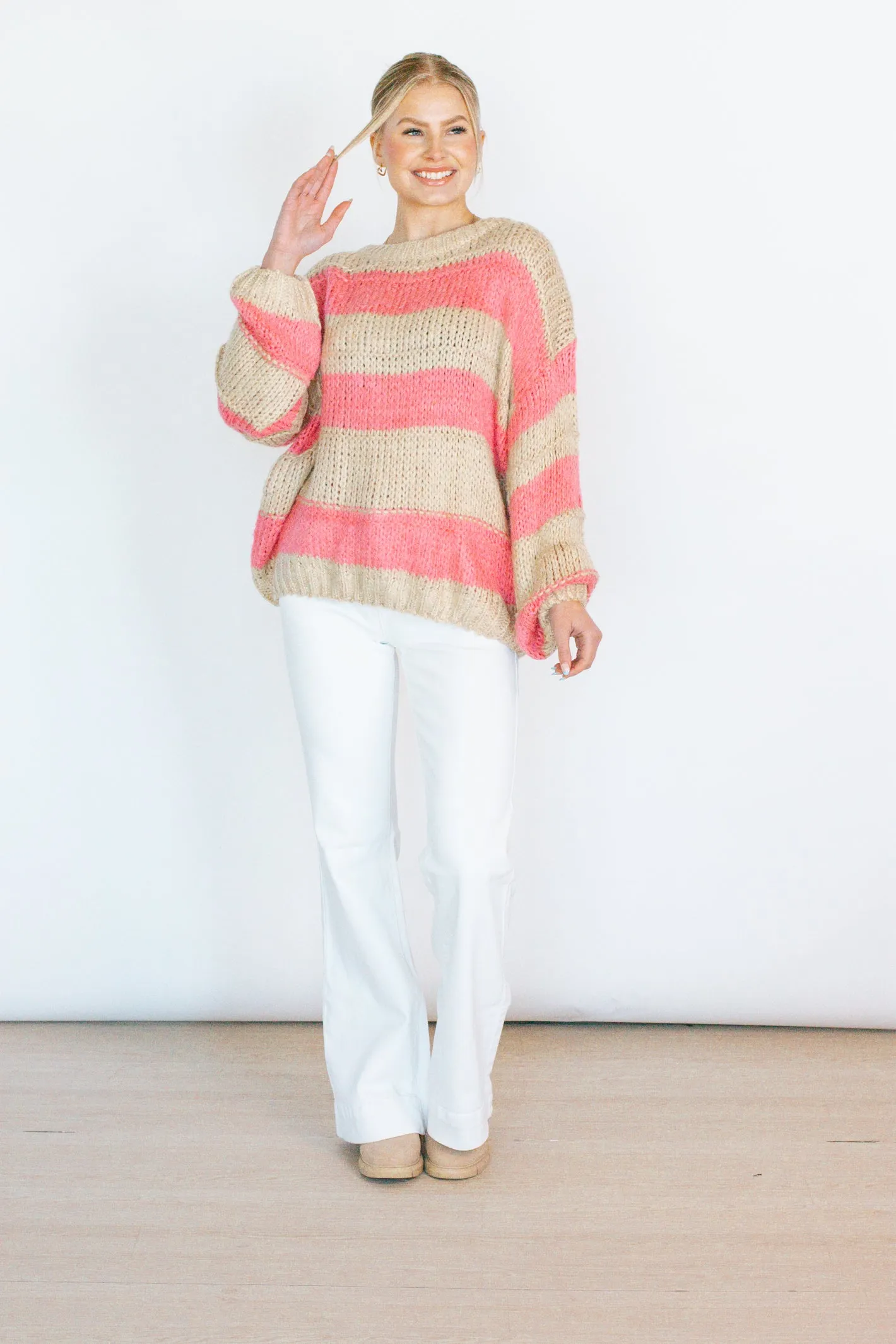 Delightful Ways Pink/Beige Stripe Sweater