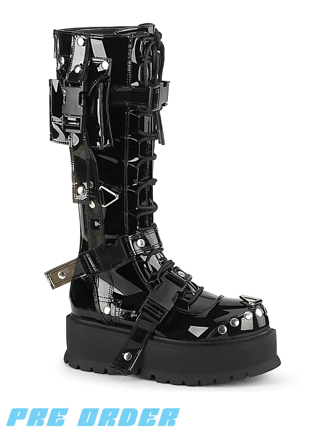 DEMONIA SLACKER-260 - BLACK PATENT  PRE ORDER 