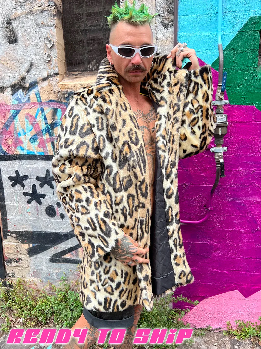 DOOF DADDY FAUX FUR JACKET - LEOPARD  READY TO SHIP 