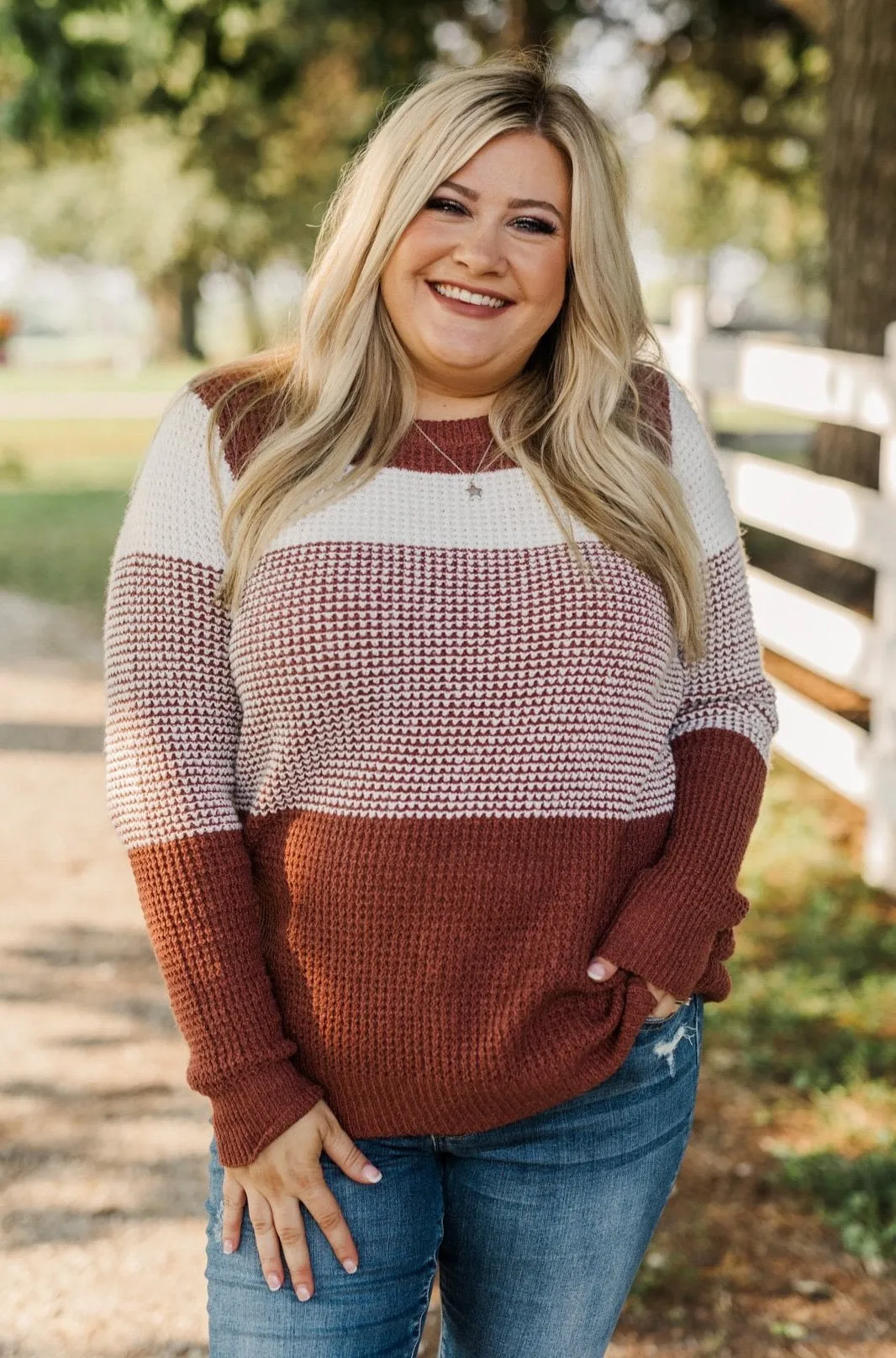 Enjoying Life Knit Sweater- Ivory & Rust