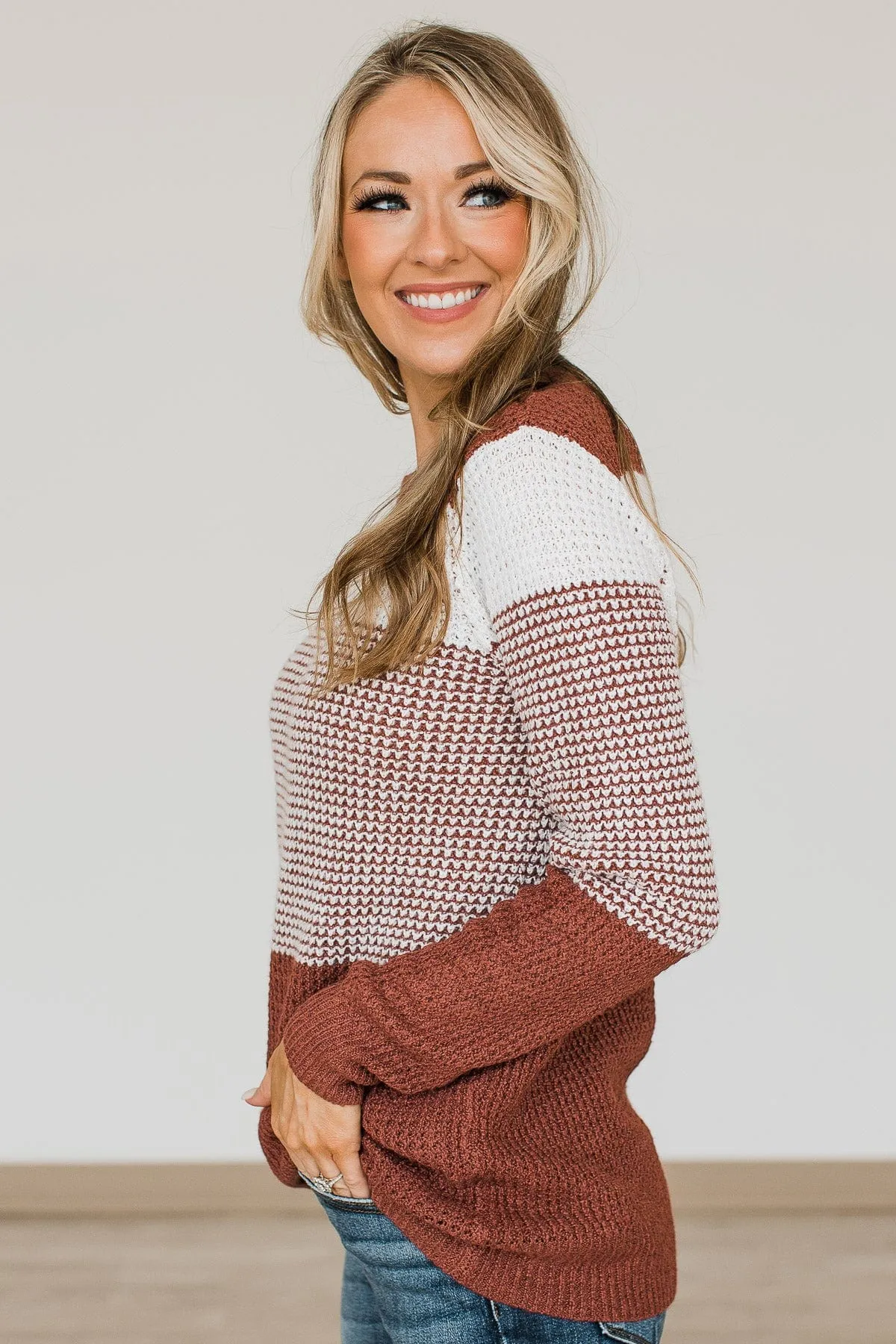 Enjoying Life Knit Sweater- Ivory & Rust