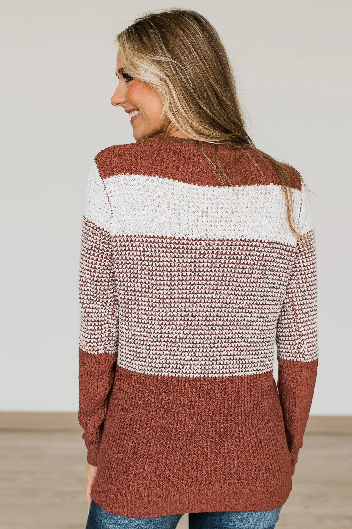 Enjoying Life Knit Sweater- Ivory & Rust