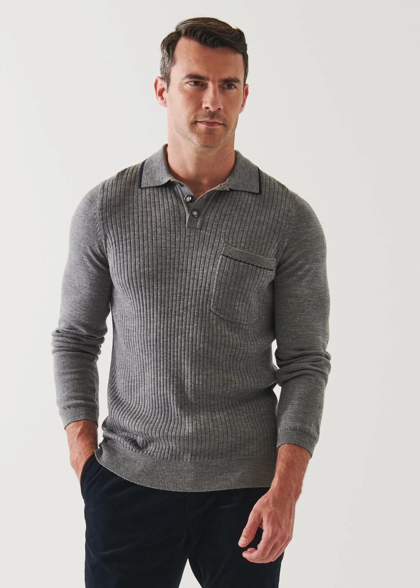 EXTRA-FINE MERINO TIPPED POLO SWEATER