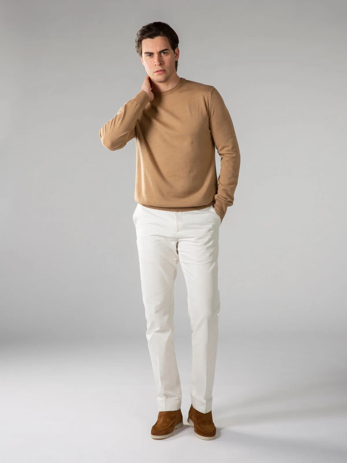 Extrafine Merino Crew Neck Sweater Beige