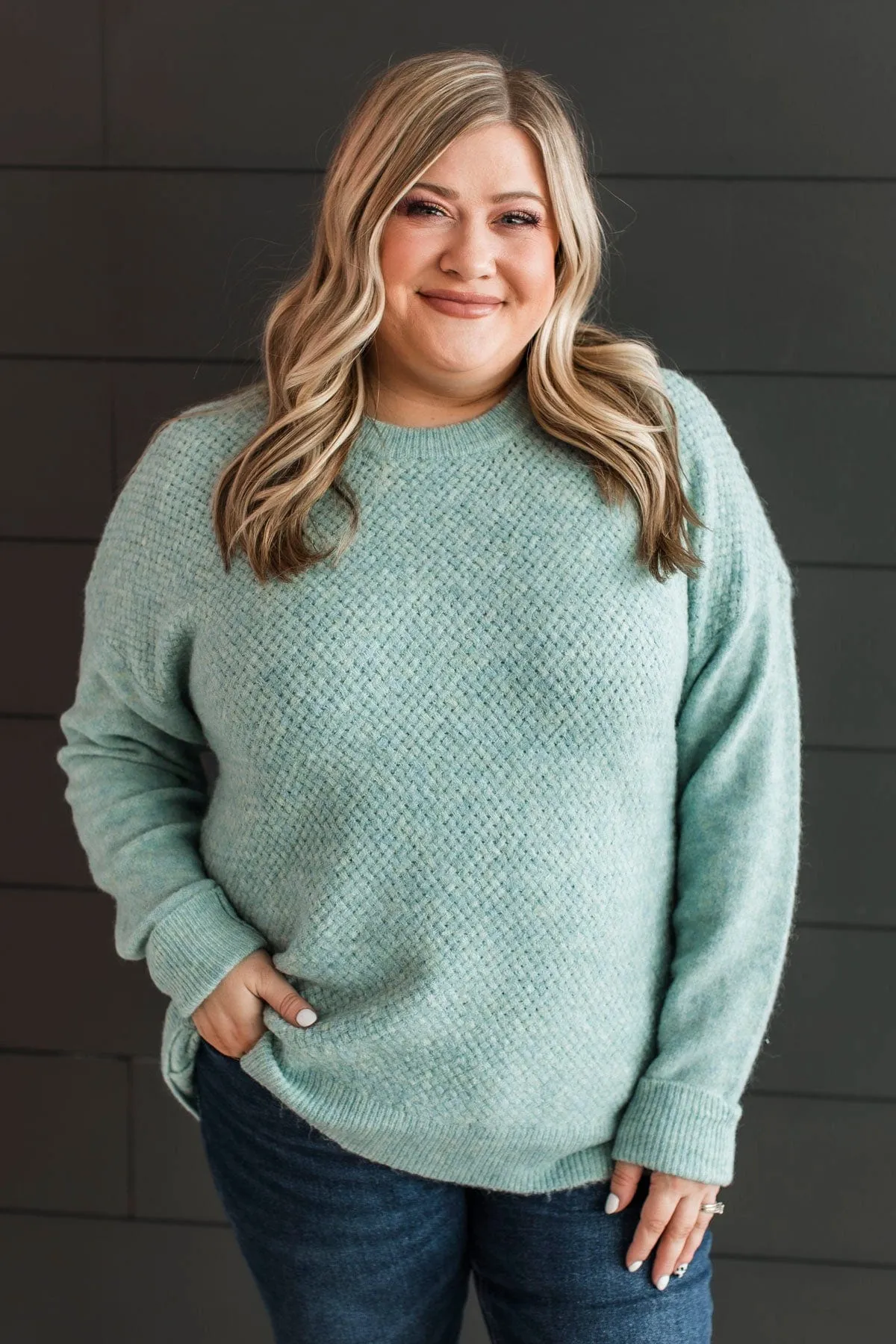 Feeling Fortunate Knit Sweater- Mint Blue