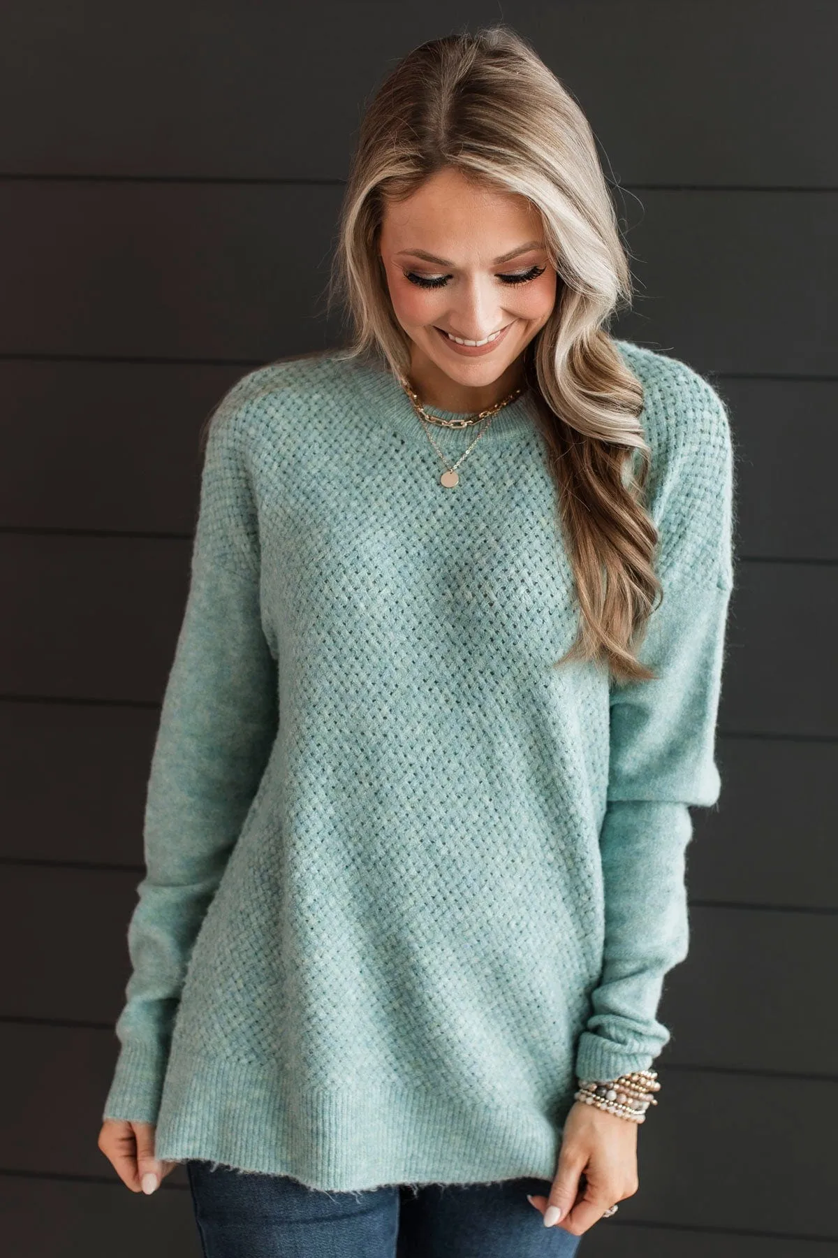 Feeling Fortunate Knit Sweater- Mint Blue