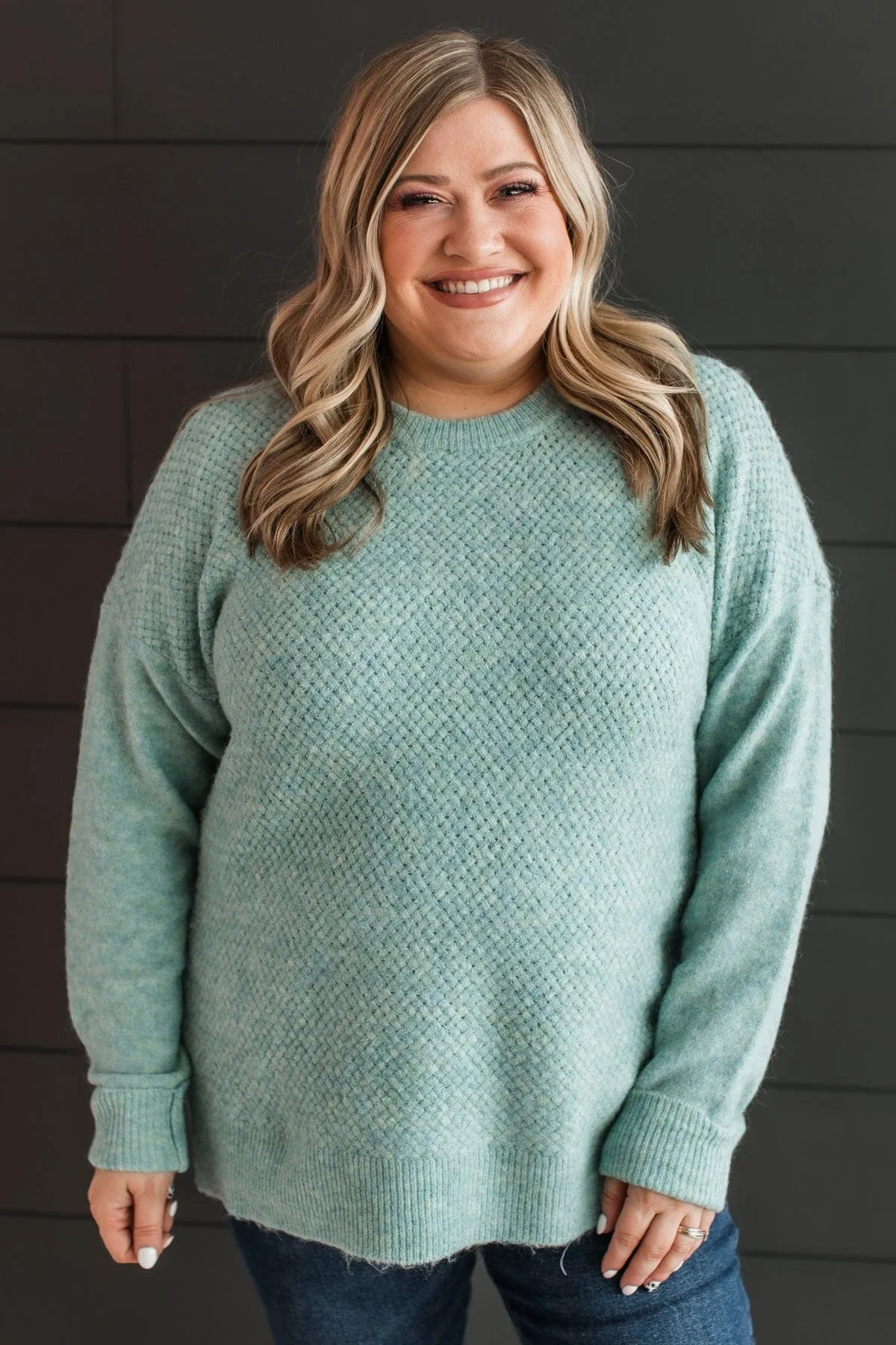 Feeling Fortunate Knit Sweater- Mint Blue