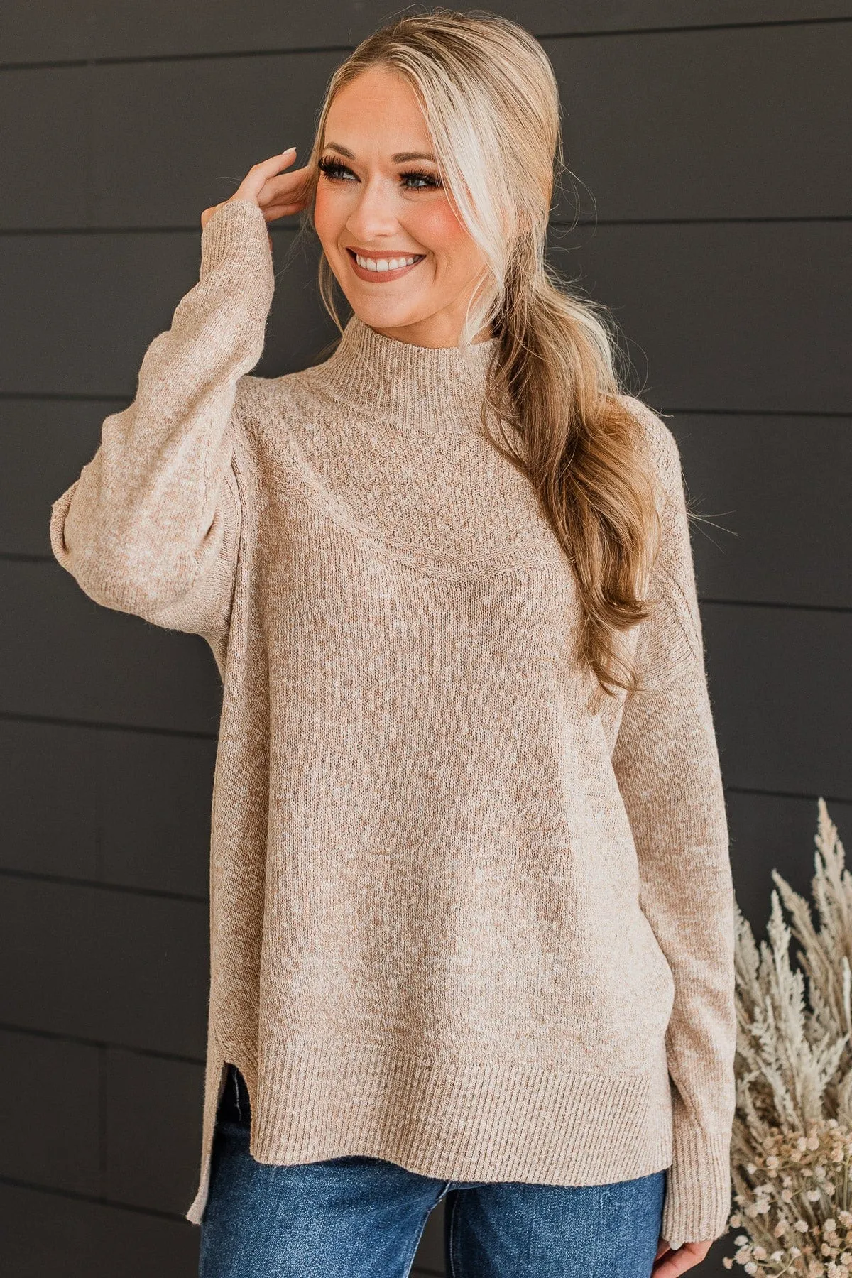 Feels Like Forever Knit Sweater- Tan