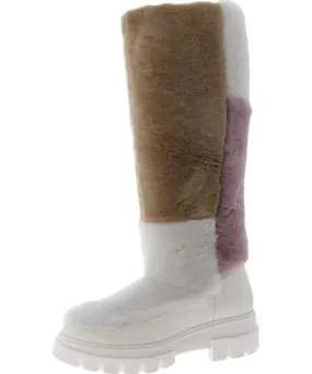 Free People Happy Thoughts Shearling Womens Lamb Fur Color Block Knee-High Boots