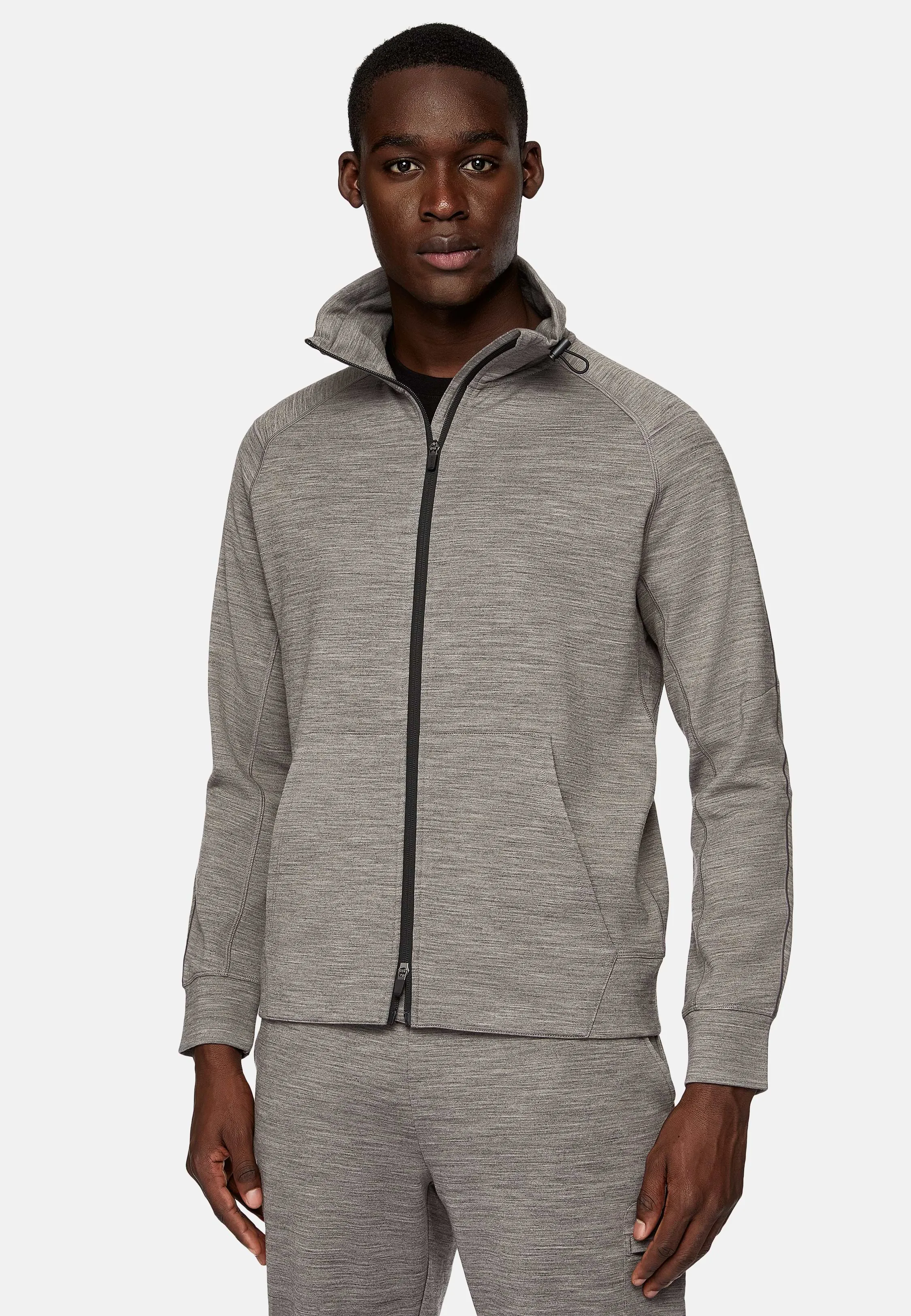 Full-Zip Hoodie In Lightweight Wool Blend Scuba