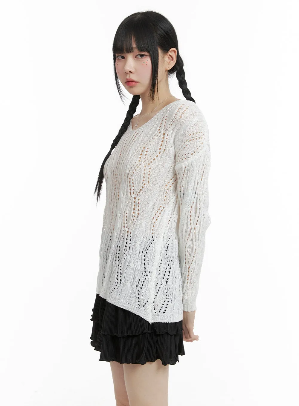 Hollow Out Cable Knit Sweater OM426