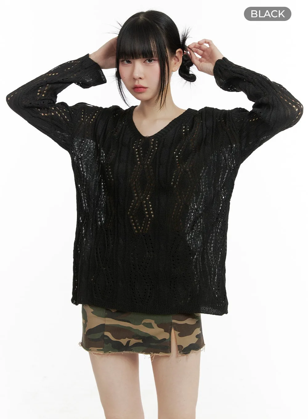 Hollow Out Cable Knit Sweater OM426