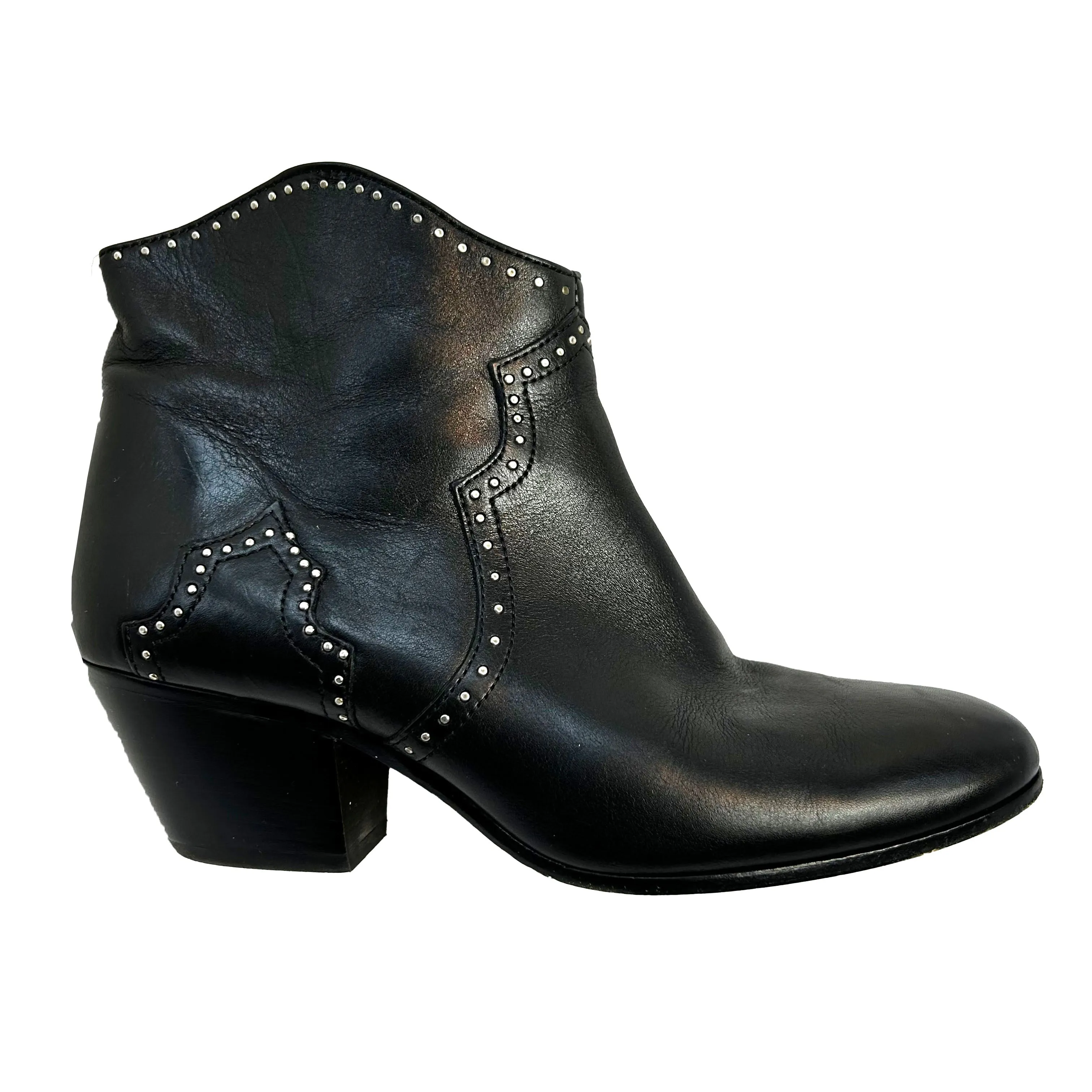 Isabel Marant Black Studded Leather Western Boots 38