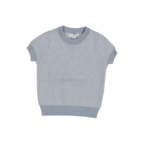 Jacquard striped knit short sleeve sweater