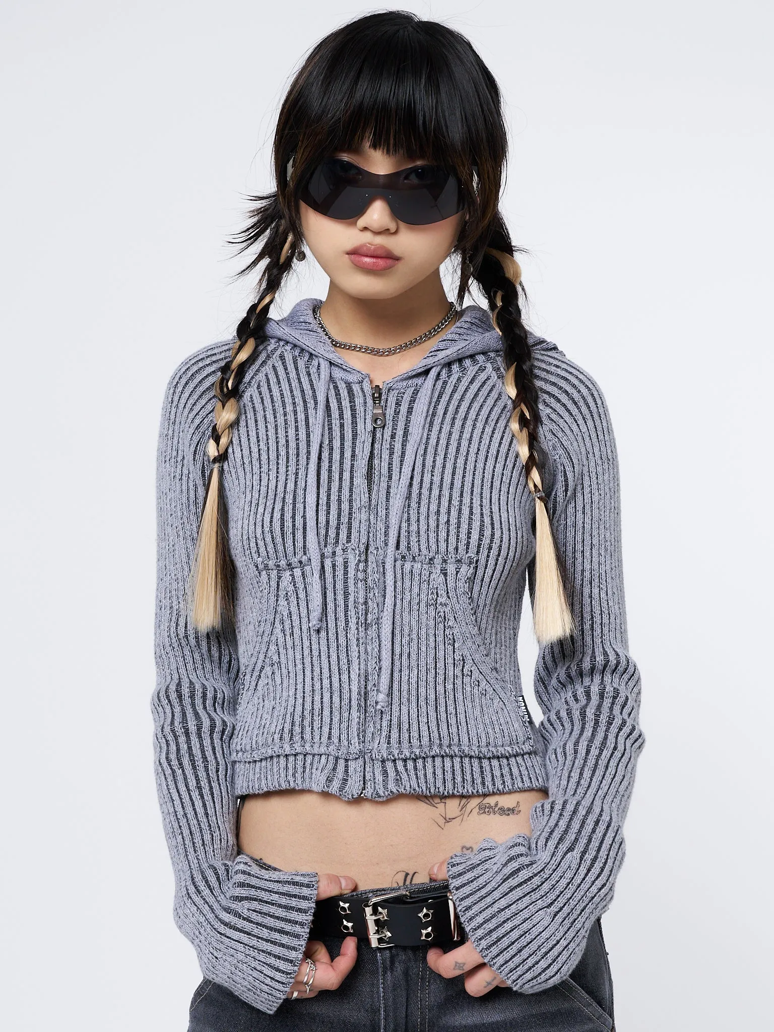 Jinx Grey Cropped Zip Hoodie Cardigan