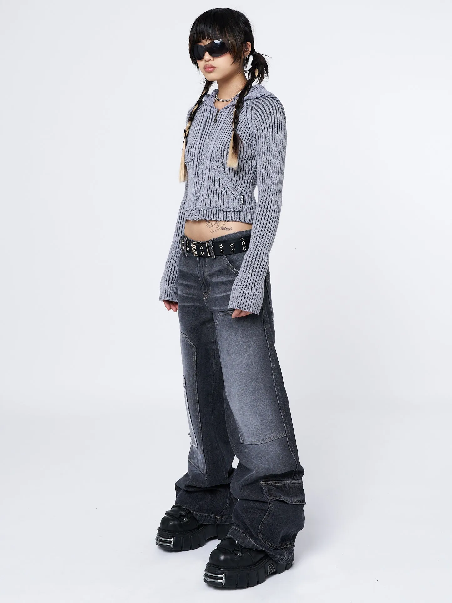 Jinx Grey Cropped Zip Hoodie Cardigan